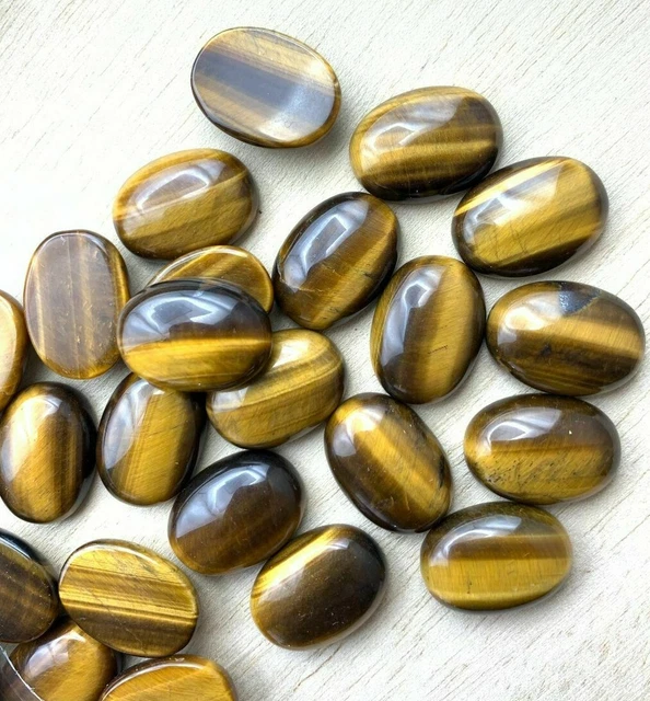 10 All Natural Tiger Eye Cabs - 18x13mm - Oval - Vintage Stock  - Polished