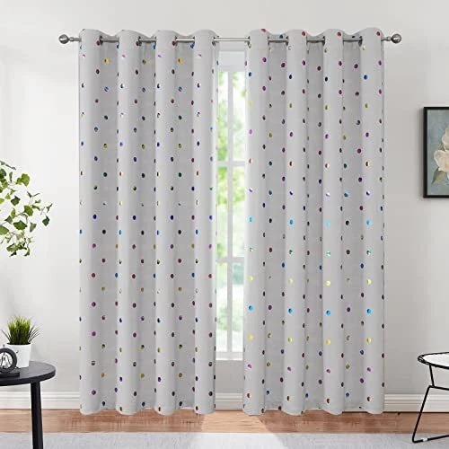 Grey Blackout Curtains for Bedroom 84" Length Colorful Metallic Polka Dots