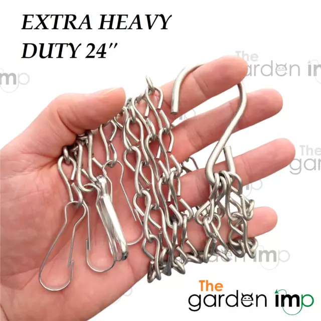 Heavy Duty Hanging Basket Chains Spare New Metal Hangers Hook Clips 4 Strand 24"