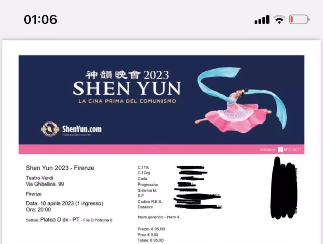 vendo 2 Biglietti Shen Yun 2023 Firenze 10 aprile  ore 20.00