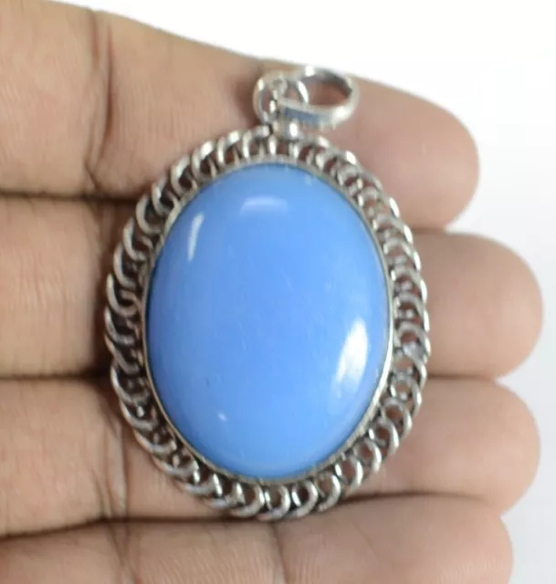 Natural Azul Onix Piedra Preciosa Hecho a Mano 925 de Ley Colgante Chapado Plata