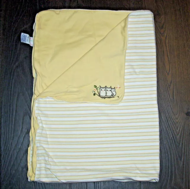 Vintage Gymboree 2001 Yellow 3 Owl Who Whoo's Who's Cute Stripe Baby Blanket