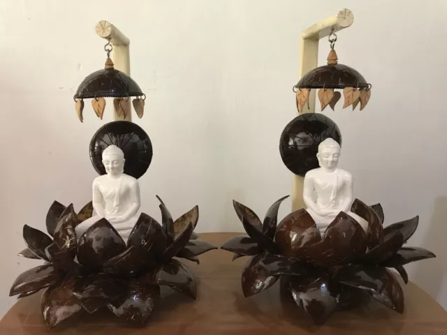 Coconut Shell Buddha Statue With Hand Carved For House Handmade Seated Meditatio
