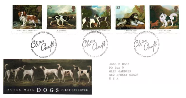 First Day Cover Great Britain Dogs By George Stubbs Set Of 5 Values 1991