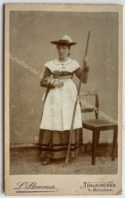 orig CDV Foto Fotografie Dame Frau Mode um 1890 Tracht Thalkirchen Dirndl Bayern