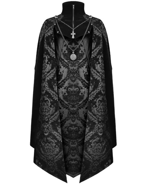 Mantello da vampiro gotico da uomo moda diavolo mantello lungo velluto nero damascato steampunk
