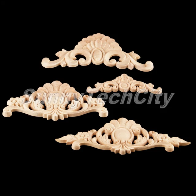 Unpainted Wood Carved Long Flower Patterns Door Window Cabinet Onlay Applique