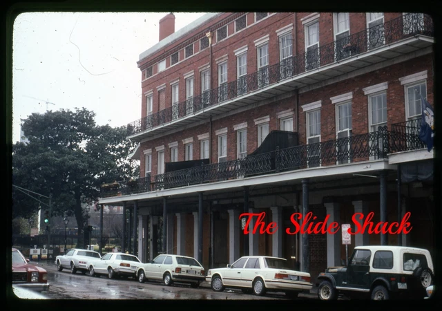New Orleans street scene Pontalba Buildings old cars Jeep 1985 Kodachrome slide