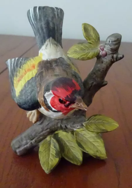 ***Vintage Ceramic Eur, Goldfinch Bird Figurine On Branch Japan Label-*55*-F3-F