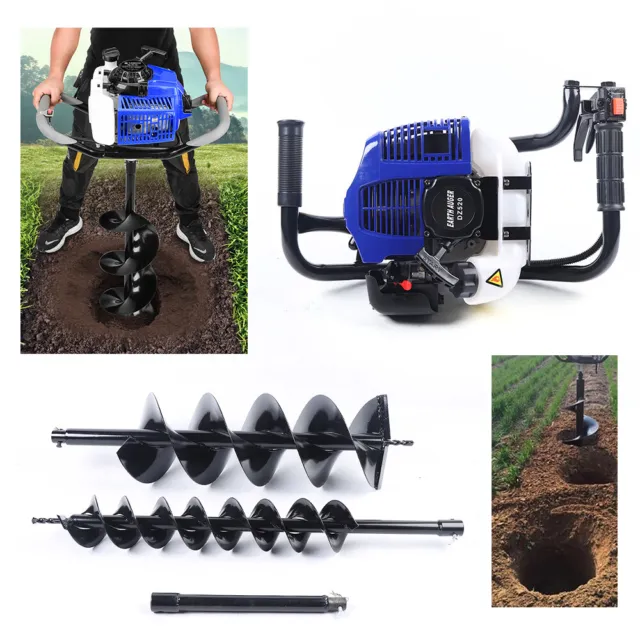 52CC 2-Stroke Gas Powered Post Hole Digger with 4/8" Earth Auger Bit and 12" Rod