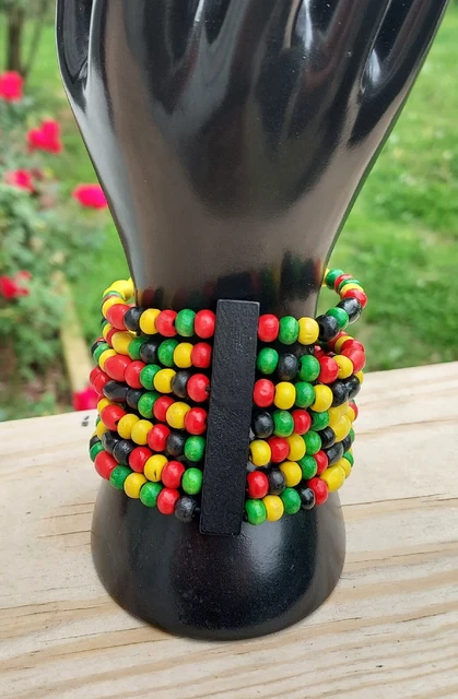 Rasta Wood Bead Stretch Bracelet
