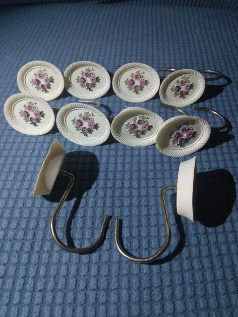 Vintage Handpainted Victorian jubilee Floral Curtain Hooks Set Of 10 6