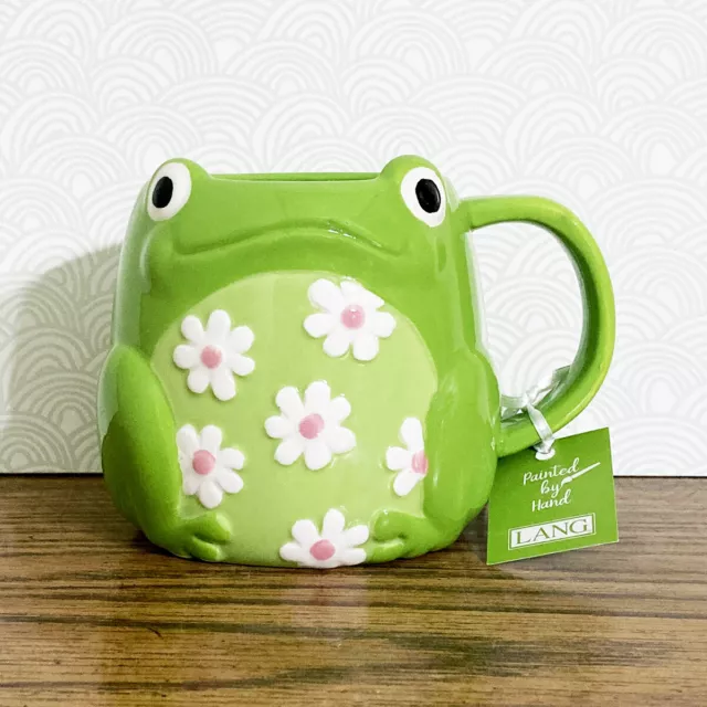 Frog Daisy Coffee Mug 14 oz Figural 3D Green Hand Painted Lang