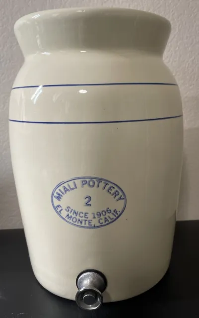 RARE Vintage MIALI Pottery 2 Gal Ceramic Beverage Crock + Lid HTF Size Farmhouse