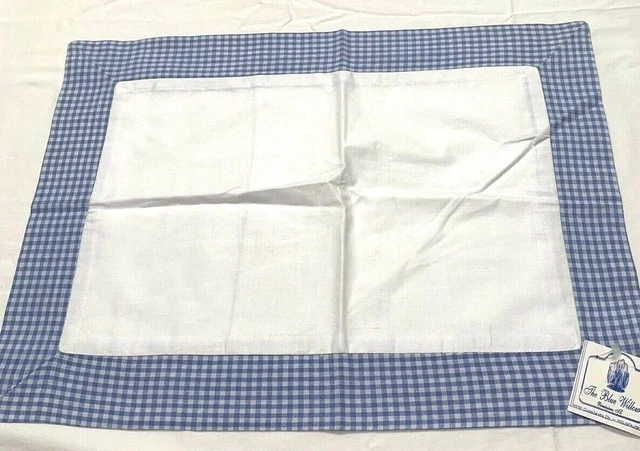 Amanda Remembered BABY PILLOWCASE SHAM White Blue Gingham NWT