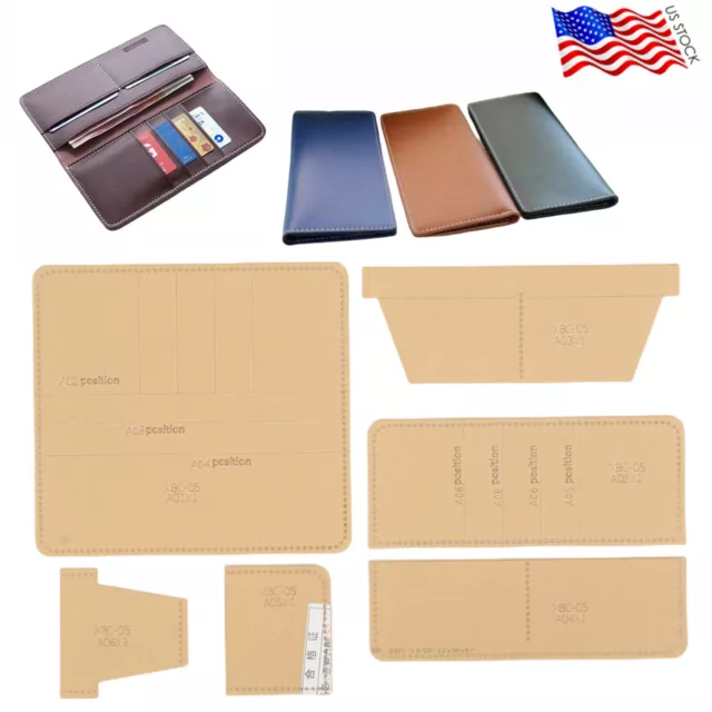 Acrylic Wallet Pattern Long Purse 6pcs Stencil Template Tool DIY Leather Craft