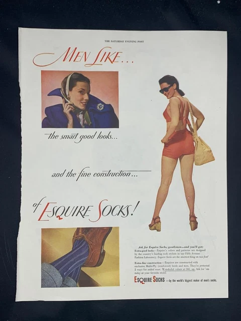Magazine Ad* - 1947 - Esquire Socks - Sexy Swimsuit Girl - #1