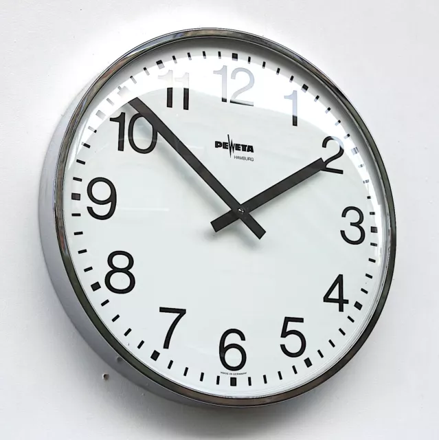 Large 40cm 70s West German Modernist PEWETA Chrome Vintage Wall Clock Midcentury