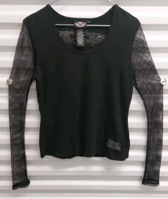 Harley Davidson Womens Long Mesh Fishnet Sleeve Shirt Large