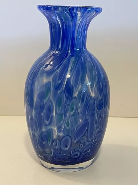 Pier 1 Murano Style Art Glass Cobalt  Blue Hand Blown Large Vase 8.75" Tall