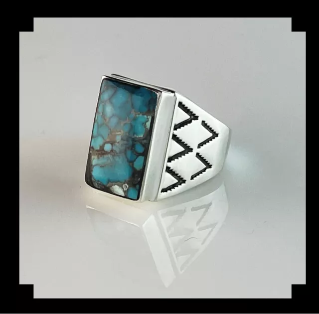 Native American Style Sterling and Chinese Turquoise Men's Ring Size 13 3/4 2