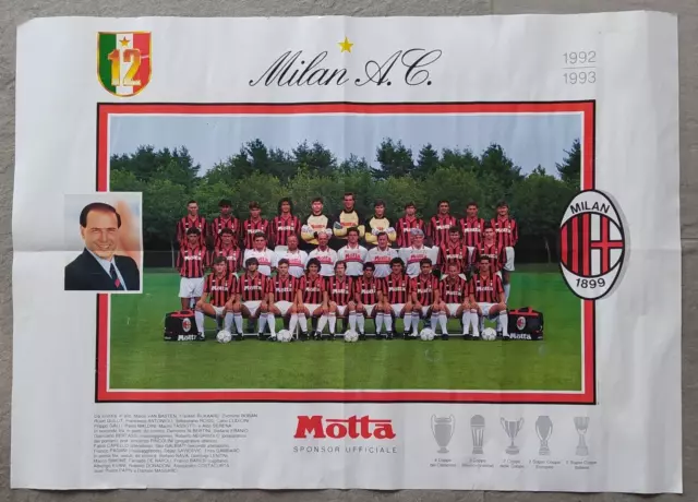 POSTER MILAN A.C. - La SQUADRA con PALMARES - STAGIONE 1992-1993 (Sponsor  MOTTA) EUR 3,92 - PicClick IT