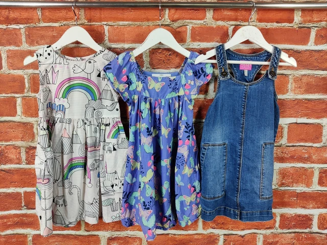 Girls Bundle Age 3-4 Years Next M&S Joules Denim Pinafore Summer Dress Set 104Cm