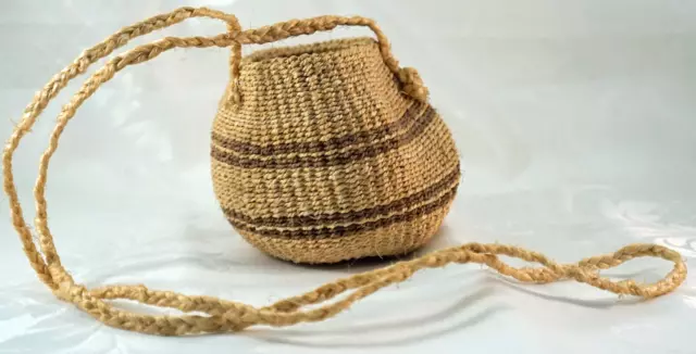 Tightly Hand Woven Sisal Basket / Pouch / Purse with Long Carrying Strap