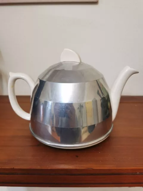 Art Deco English Heatmaster Teapot with Insulated Aluminium / Chrome Cover