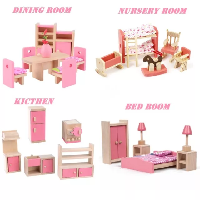 1/12 Dolls House Furniture Lot Bundle Wooden Bedroom Kitchen Bathroom Set Gifts 2