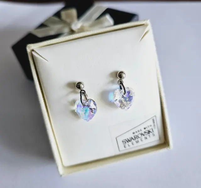 Aurora Borealis AB Made with Swarovski Elements Crystal Love Heart Stud Earrings