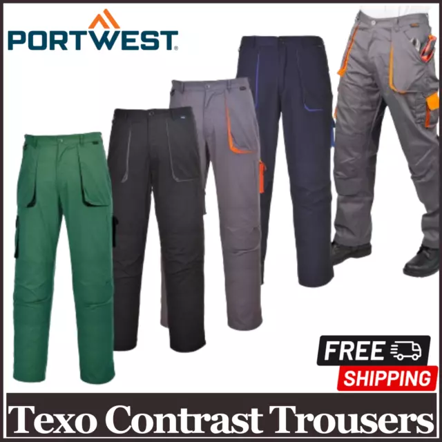 Portwest Mens Texo Contrast Cargo Trousers Knee Pads Pockets Workwear Pants TX11