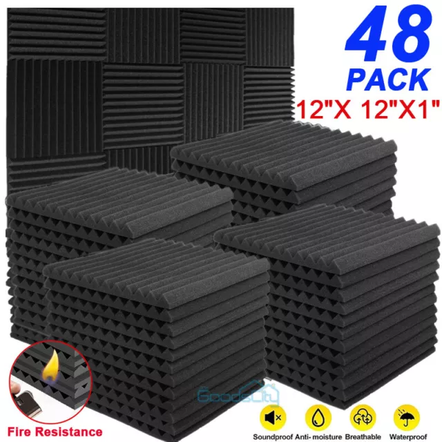 96 PACK 12"X12"X1" Acoustic Foam Panel Wedge Studio Soundproofing Wall Tiles 3