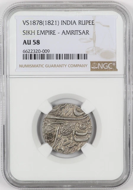 NGC AU58 VS1878 (1821) India Rupee Sikh Empire - Amritsar Silver Coin