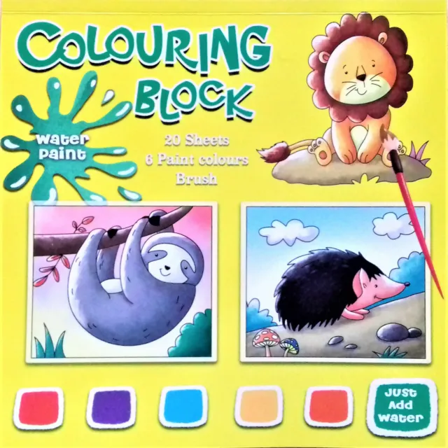 Colouring Block Malblock inkl.Wasserfarbe & Pinsel Malbuch Kinder Malen Zeichnen