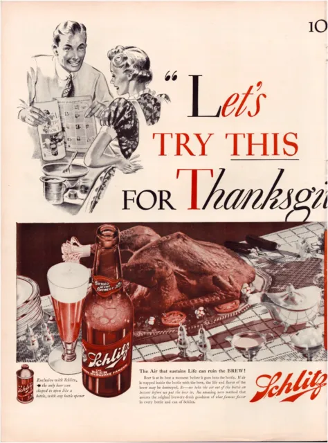 Print Ad Schlitz 1939 Milwaukee 2-Page Connected Center 20"x13.5"