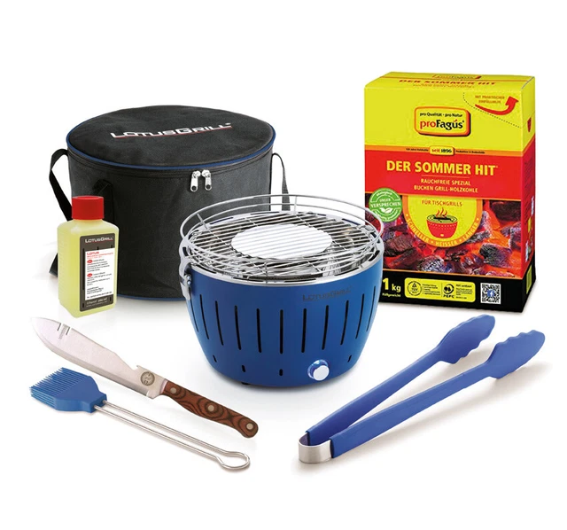 LotusGrill Tischgrill S blau Starterset UVP 189,- EUR