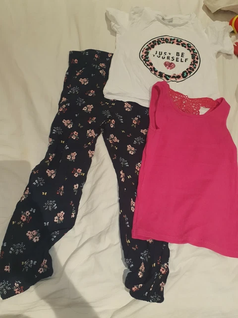Pacchetto vestiti ragazze età 7-8 anni, pantaloni e t-shirt di H&M, gilet da tu