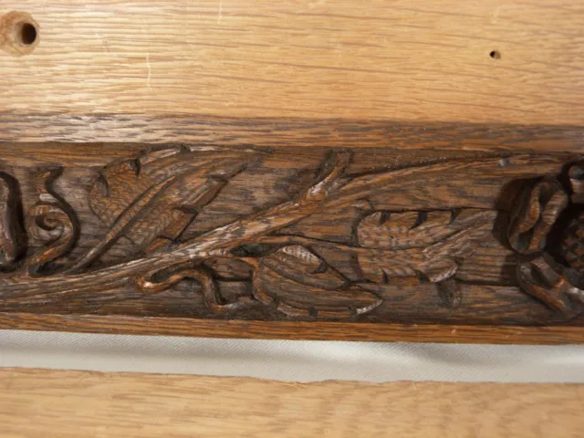 2 Antique Hand-Carved Oak Architectural Salvage Trim Pieces Floral/Leaf 24 x 5" 6
