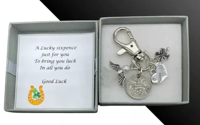 Personalised Lucky Sixpence Good Luck Novelty Keyring - Gift