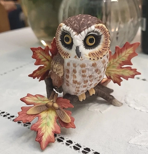 Vintage Lenox Fine Porcelain Bird Figurine SAW WHET OWL  Perching On Branch