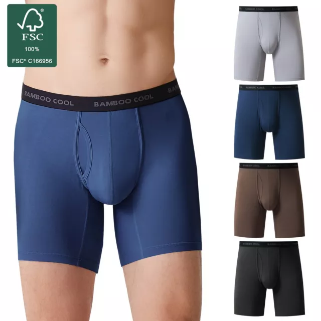 BAMBOO COOL Boxer Briefs Men's Bamboo Underwear Jocks Trunks Anti Chafe 4 Pack