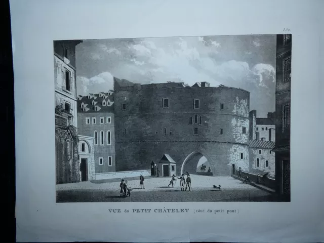 gravure mi XIXeme vue du petit chatelet paris