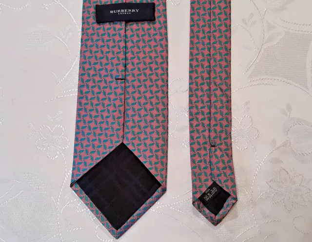 Corbata De Cuello Para Hombre Auténtica Burberry London Con Logotipo Rosa Seda Azul De Colección 3