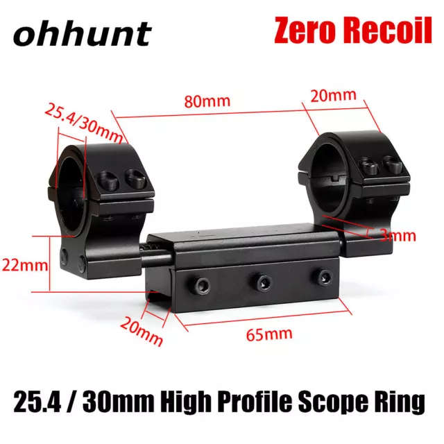 ohhunt 1inch 30mm Scope Mount Zero Recoil Rings Fit 11mm Dovetail 20mm Picatinny 2
