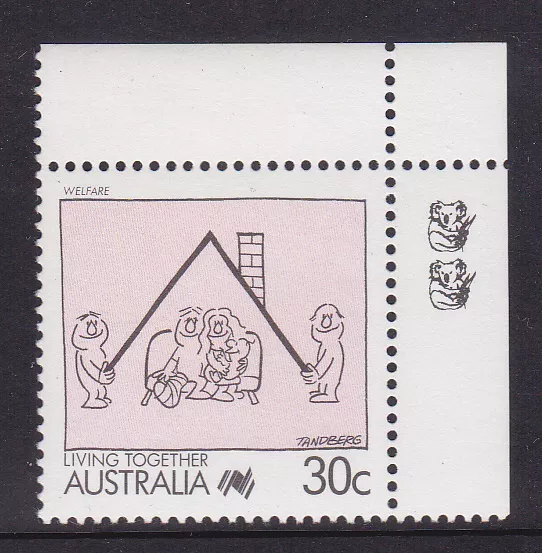 1988 Living Together 30c Welfare - 2  Koala Reprint (Top Right Corner )