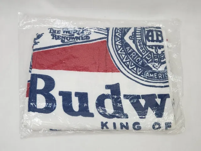 Vintage Budweiser Beer Beach Bath Towel-New Old Stock-Still In Plastic