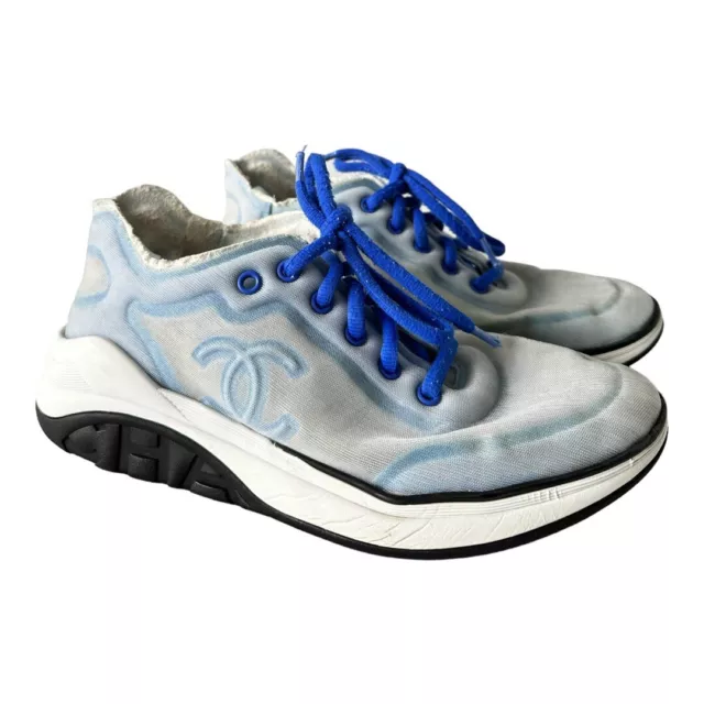 $995 AUTH CHANEL Sneakers Low Top Trainer 39 US 9 Blue White Lycra Mesh CC  Logo $299.00 - PicClick