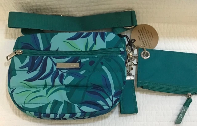 Samantha Brown To Go Nwt Quilted Belt Bag Fanny Pack Tropical Palm Leaf & Pouch 3