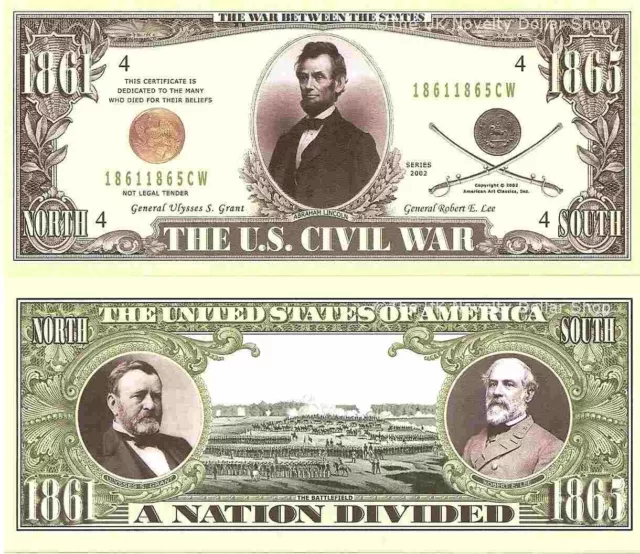 US Civil War 1861 1865 Abraham Lincoln General US Grant RE Lee Dollar Bills x 2